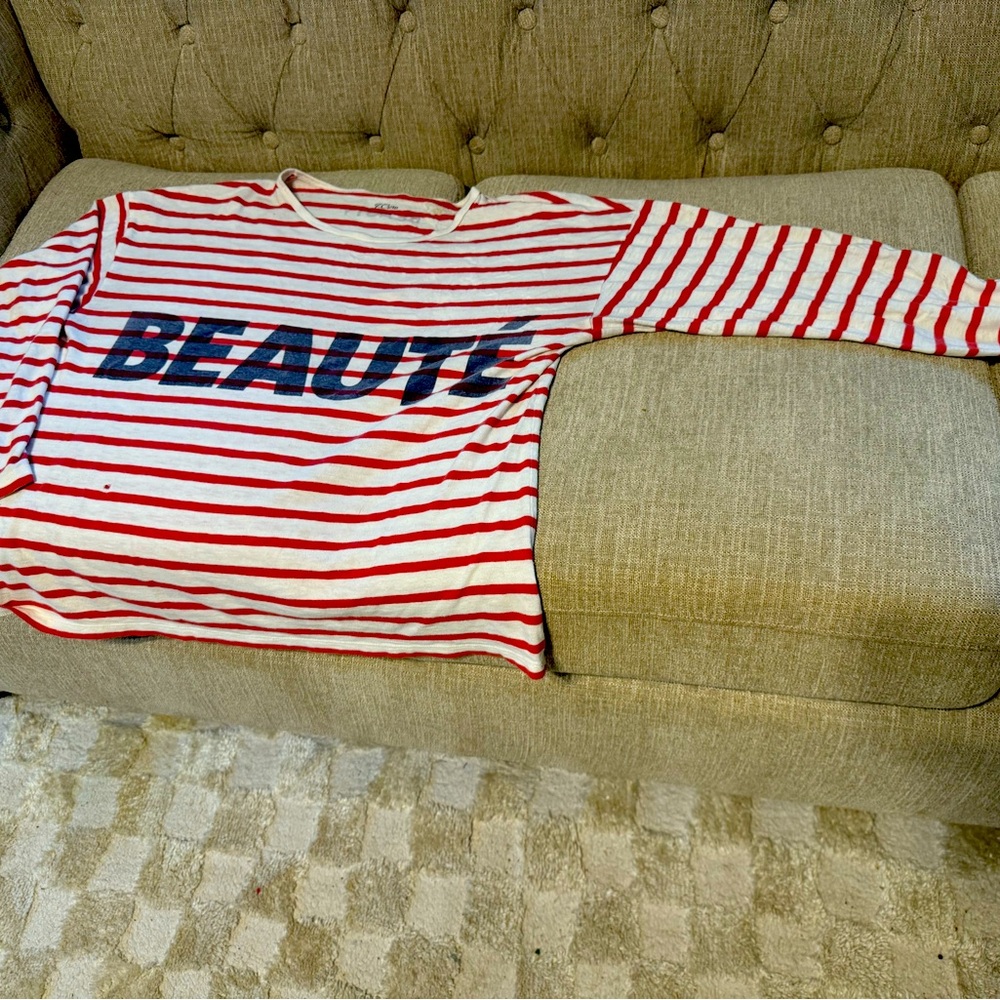 JCrew Red and White Striped Long Sleeve Shirt